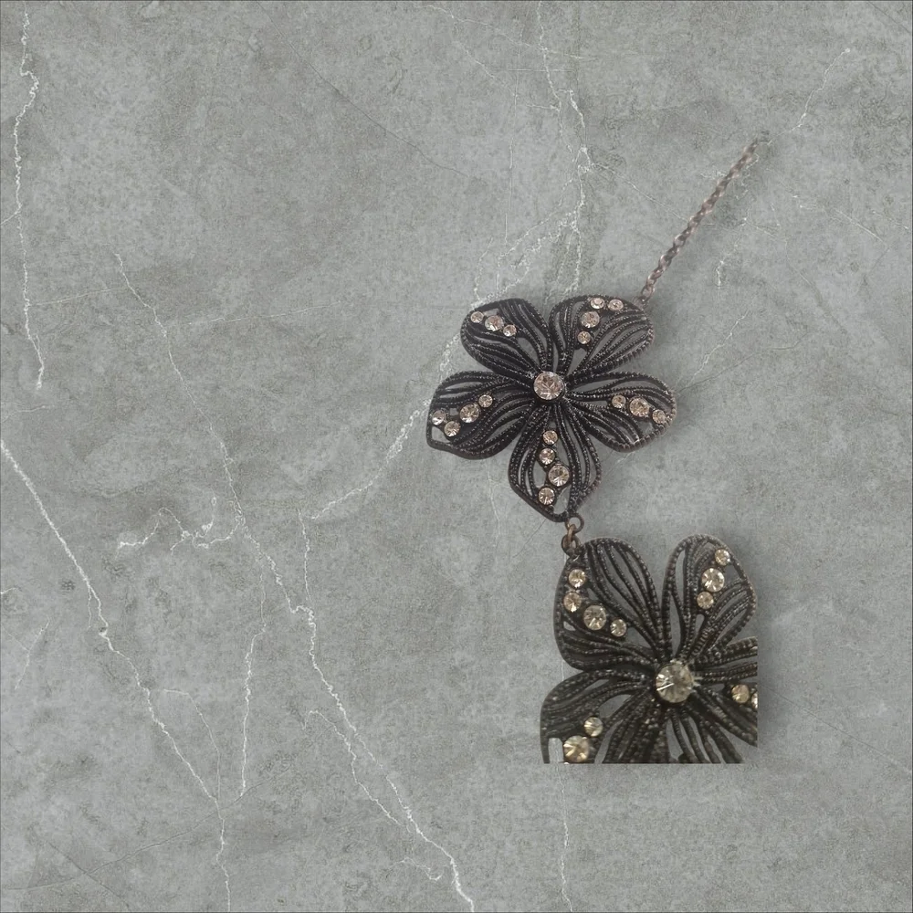 Black and Gold Floral CZ Statement Necklace Intricate Design